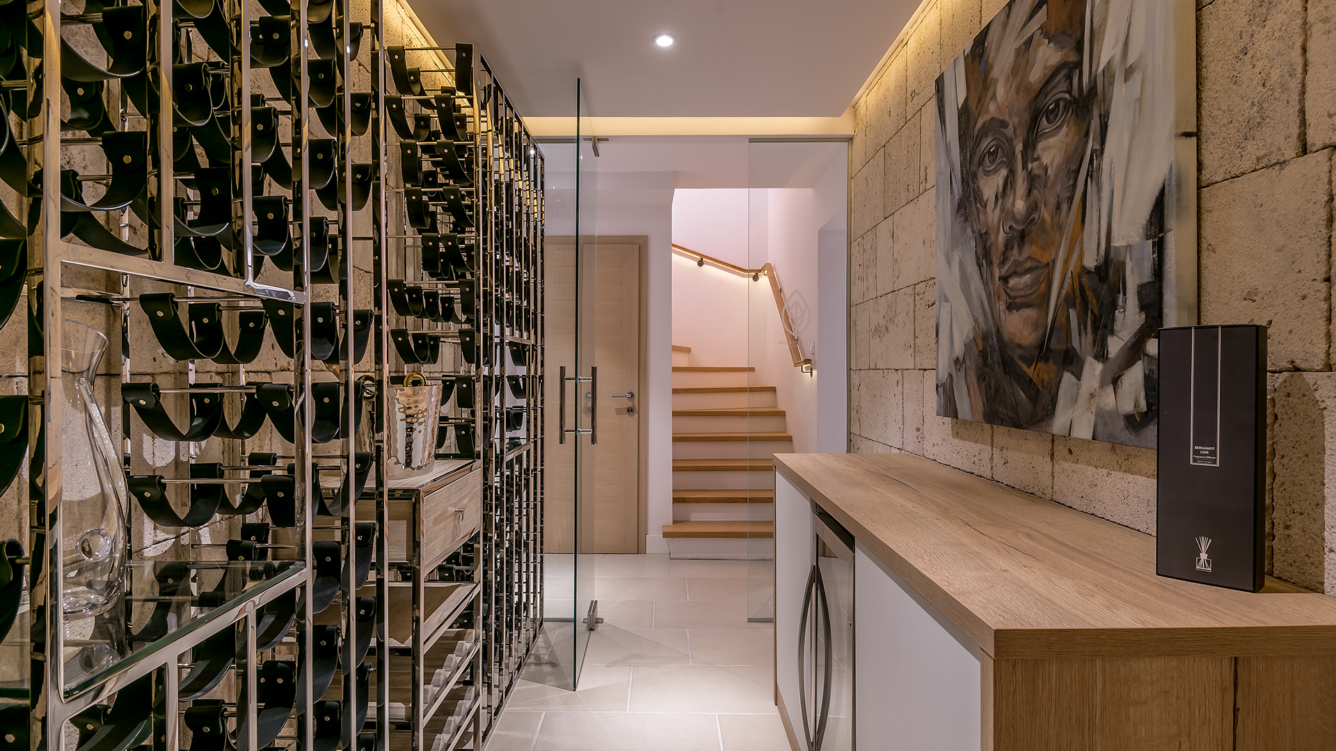 The wine cellar and the decorative art image.